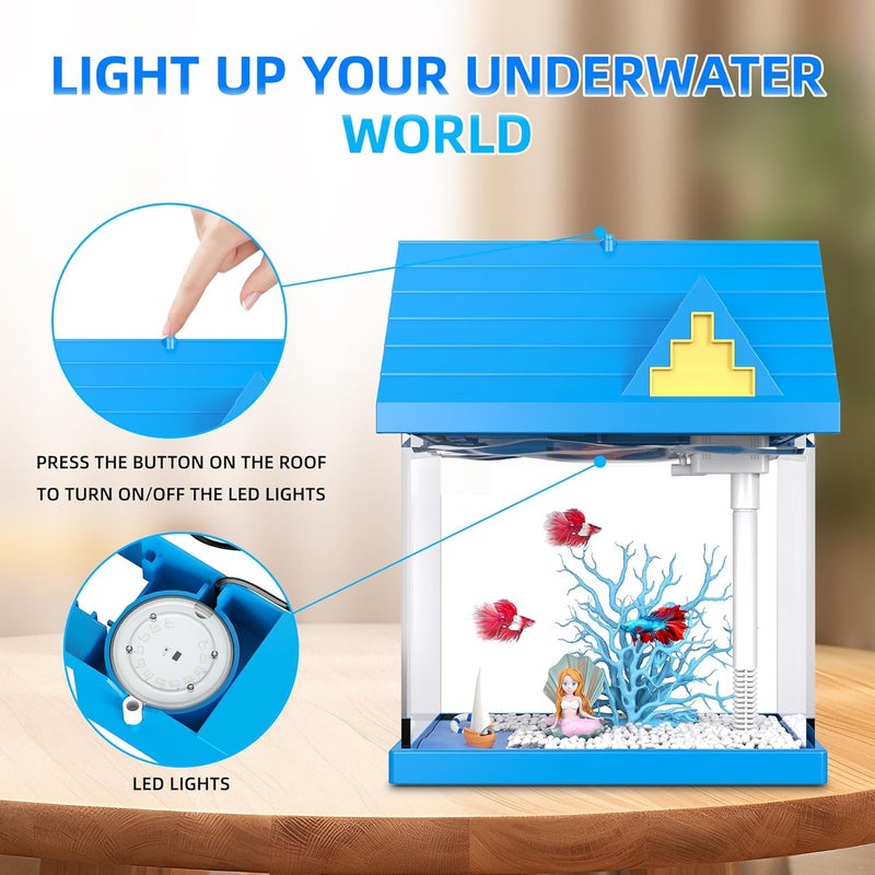 FREESEA Aquarium Betta Fish Tank: 2 Gallon Glass Betta Tank with Filter and Light for Shrimp Jellyfish Goldfish - Small Aquarium Starter Kit for Home Office Room Decorative Desktop Kids Gifts - Image 4